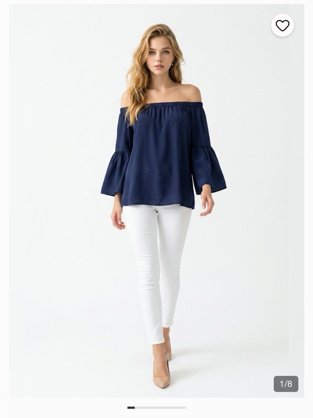 Violet & Claire Navy Off-Shoulder Bell-Sleeve Top